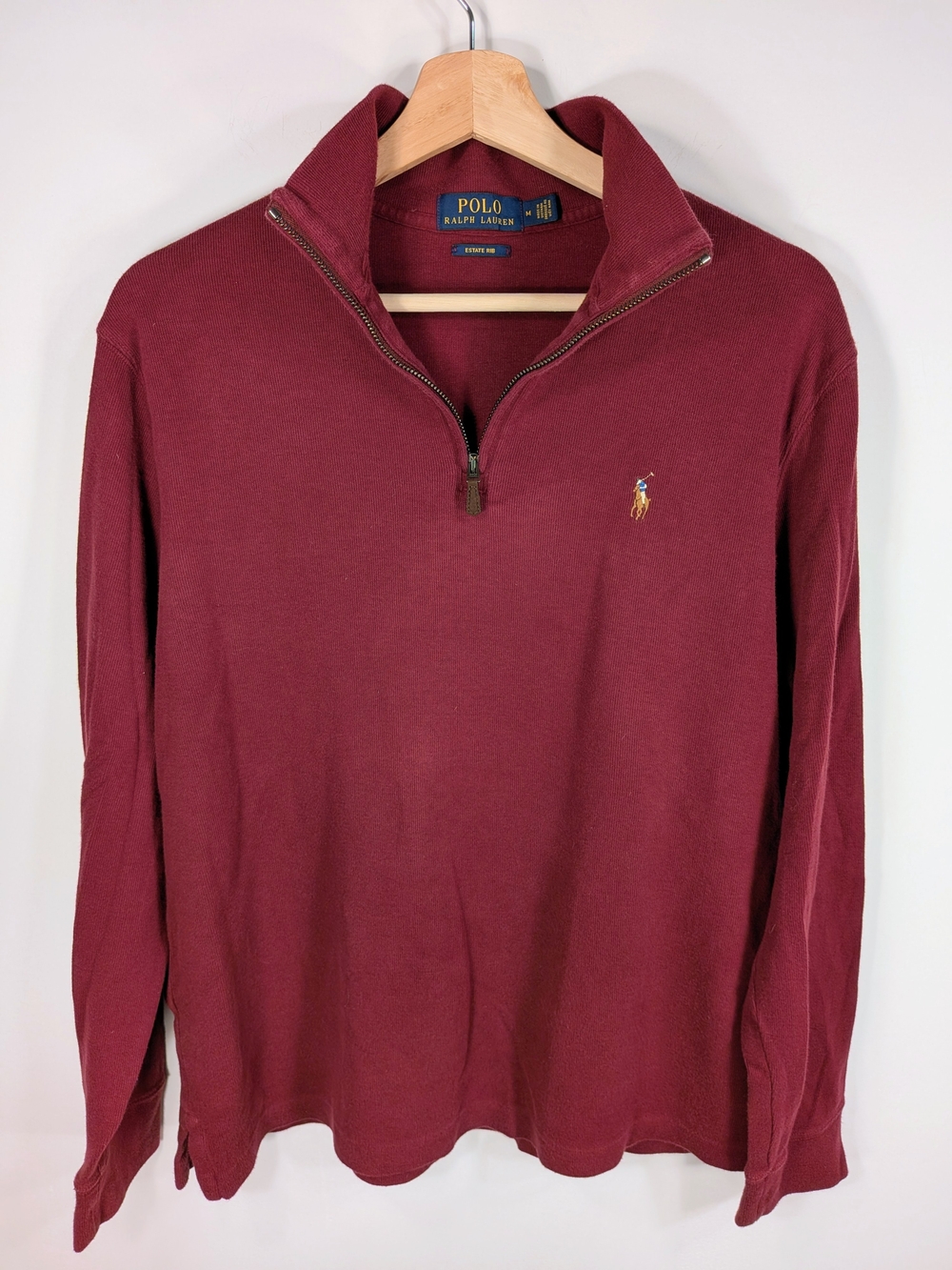 Polo Ralph Lauren Estate Rib Quarter Zip Pullover Men's M Burgundy
